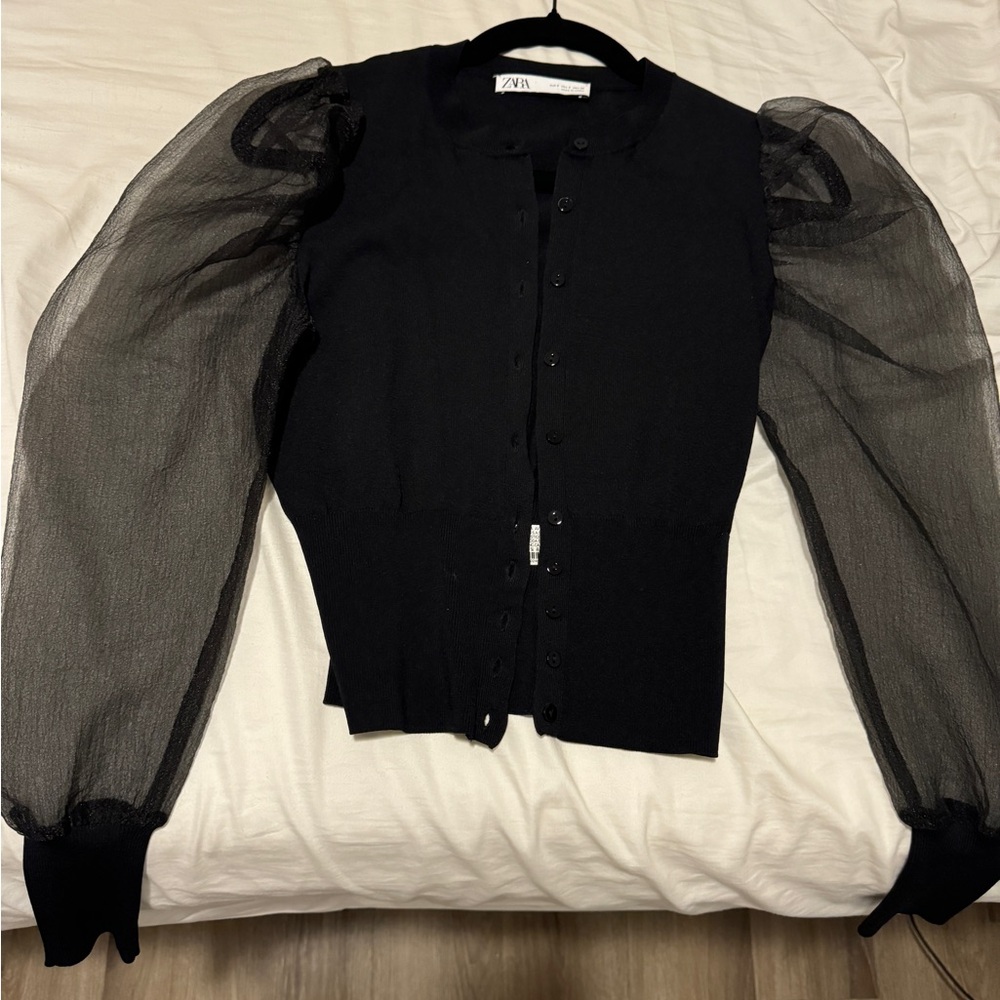 Zara Black Sheer Sleeve Cardigan